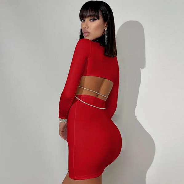 long sleeve two piece bodycon dress Two-Piece Long Sleeve Knit Dress Set – LUXEN main image 1
