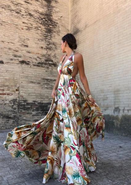 blue dress for baby girl Boho Floral Maxi Dress Backless main image 1