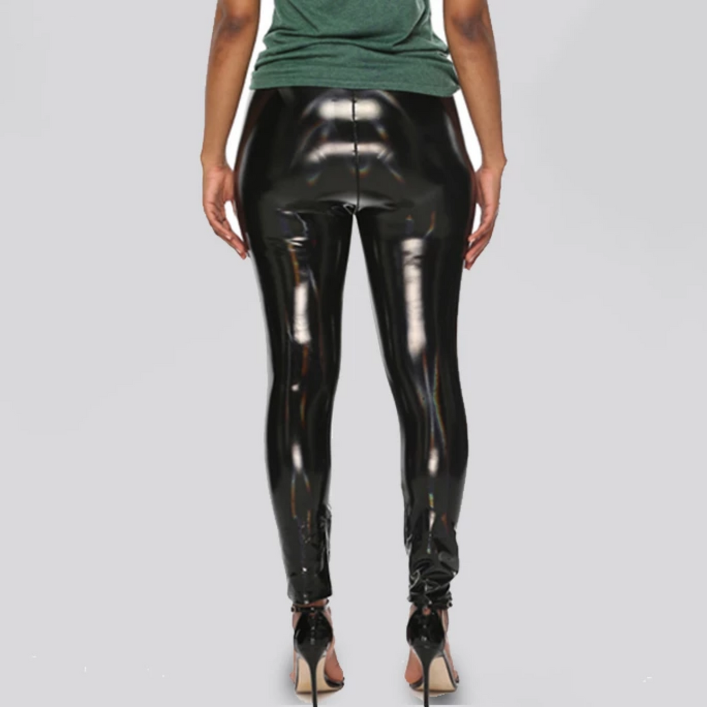 Women's Spring PU Leather Push-Up High-Waist Shiny Leggings, ZORKET