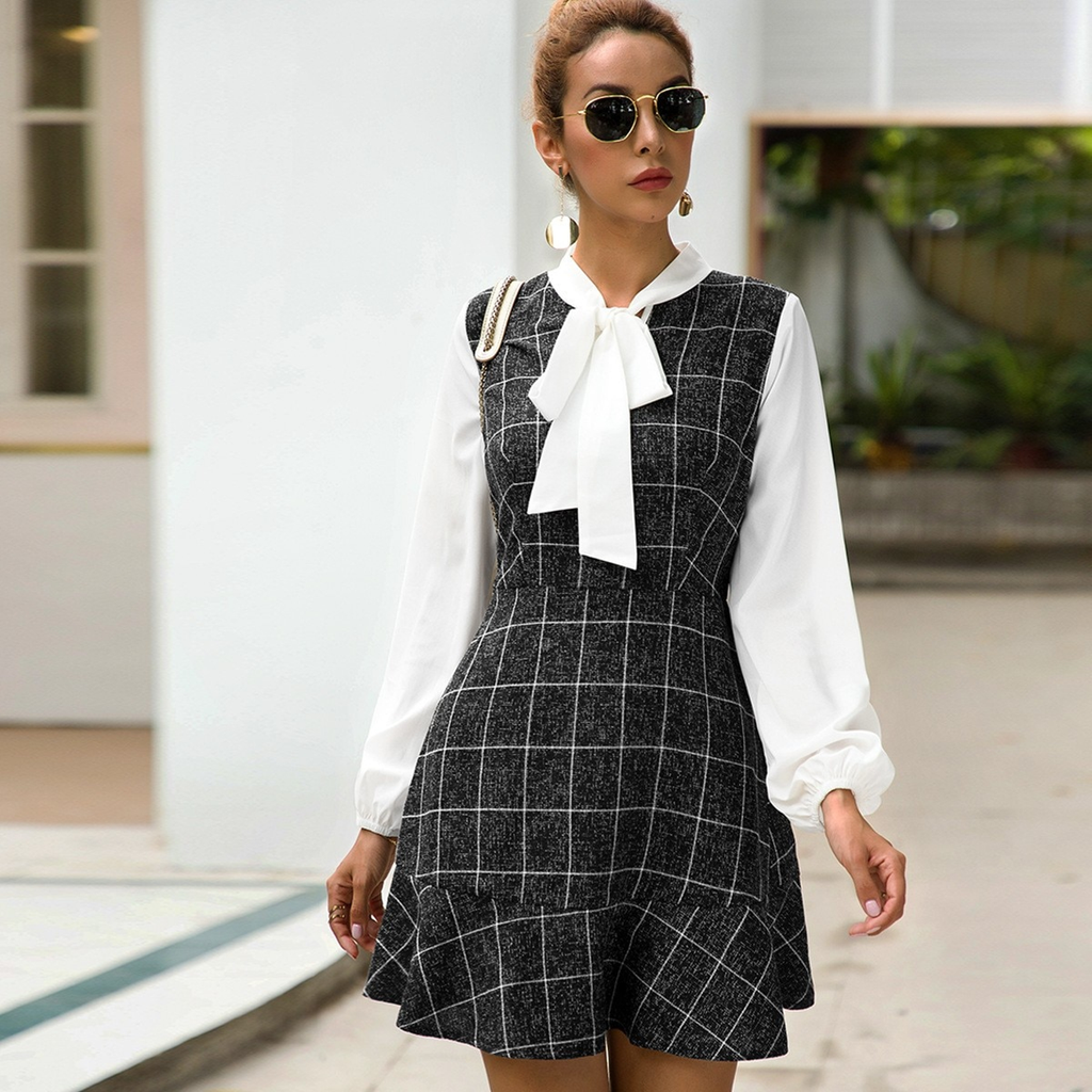Women's Autumn Casual Plaid Dress With Bow | ZORKET | ZORKET