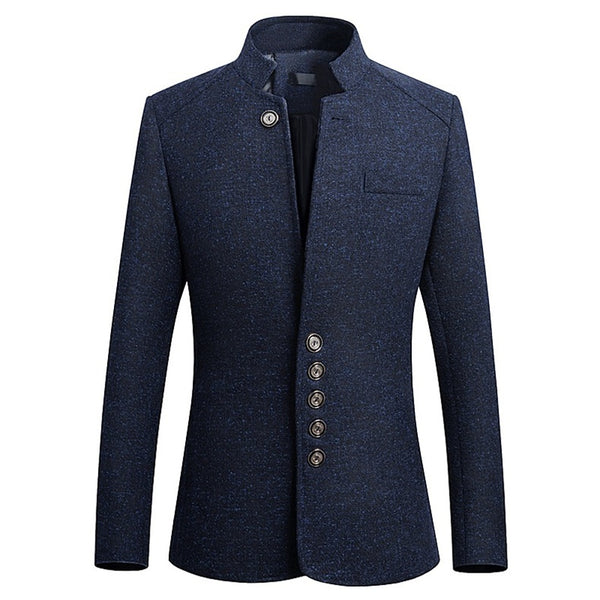 Men's Blazer Business Work Fall Winter Regular Coat Stand Collar