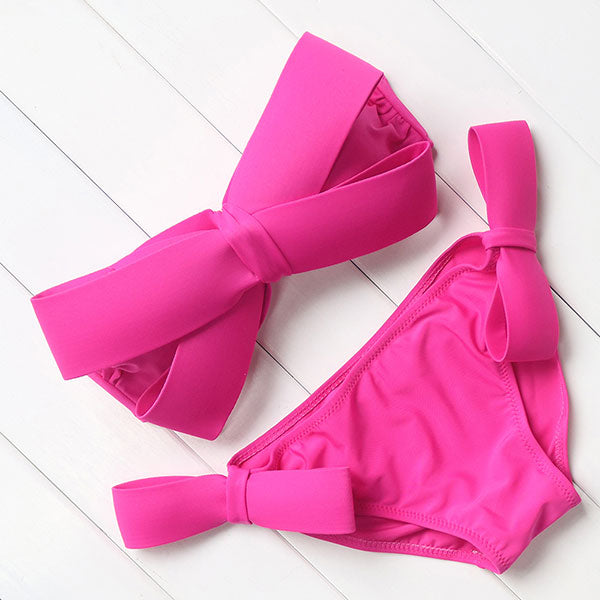 Women's Big Bow Bikini Print Swim Trunks Set