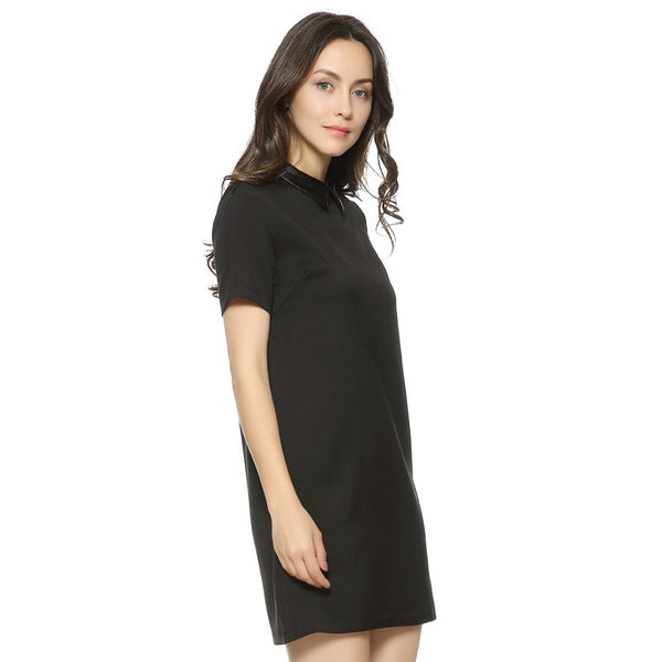 Women's Short Sleeve Dress With Leather Collar | Casual Dress | Zorket ...