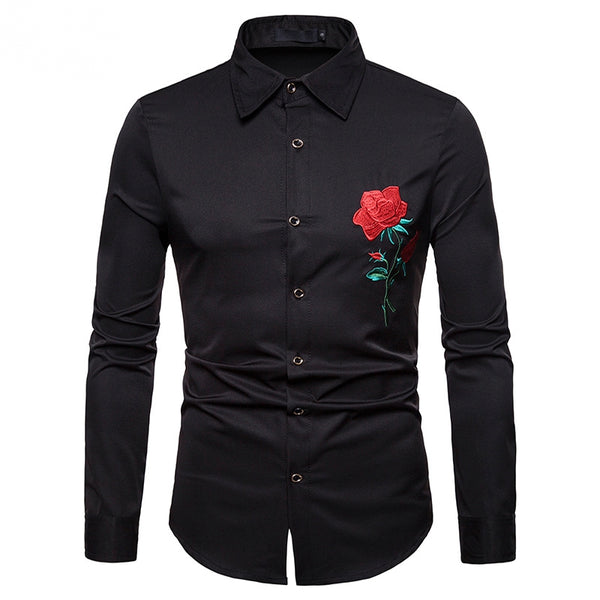 Men's Long Sleeved Shirt With Rose Embroidery | ZORKET | ZORKET