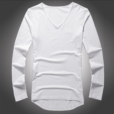 Men's Long Sleeved Deep V-Neck T-Shirt | ZORKET