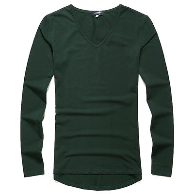 Men's Long Sleeved Deep V-Neck T-Shirt | ZORKET