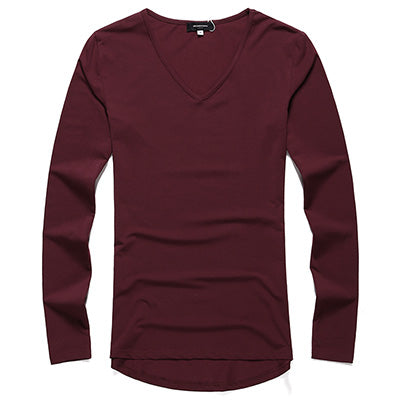 Men's Long Sleeved Deep V-Neck T-Shirt | ZORKET