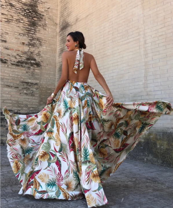 Women's Summer Casual Backless Long Dress With Floral Print Women's Summer Casual Backless Long Dress With Floral Print