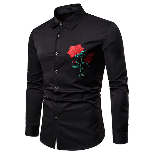Men's Long Sleeved Shirt With Rose Embroidery | ZORKET | ZORKET