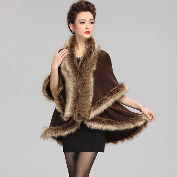 Women's Winter O-Neck Poncho With Fake Raccoon Fur | ZORKET