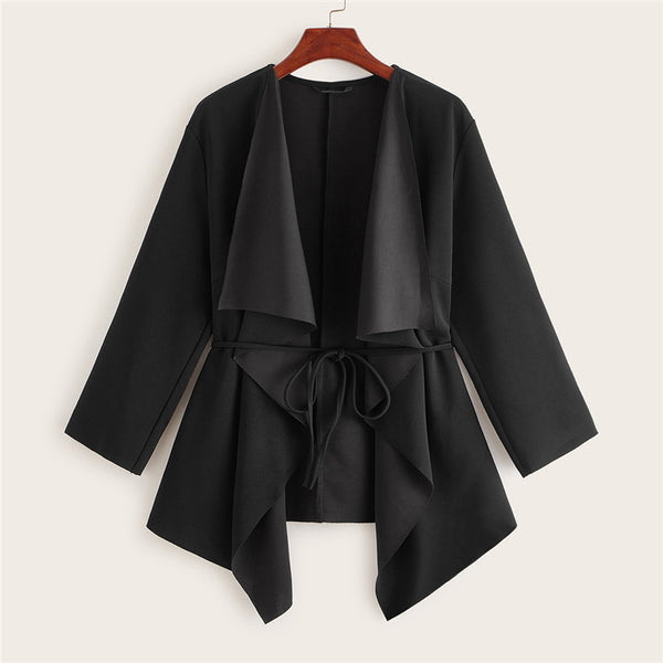 Women's Spring Casual Spandex Asymmetrical Coat With Belt | ZORKET