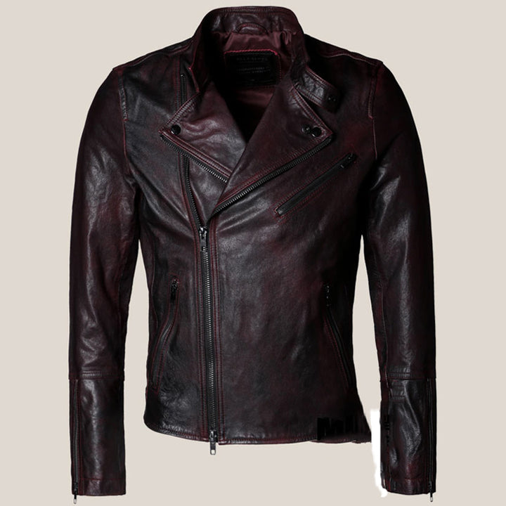 Men's Genuine Leather Jacket With Turn-Down Collar | ZORKET