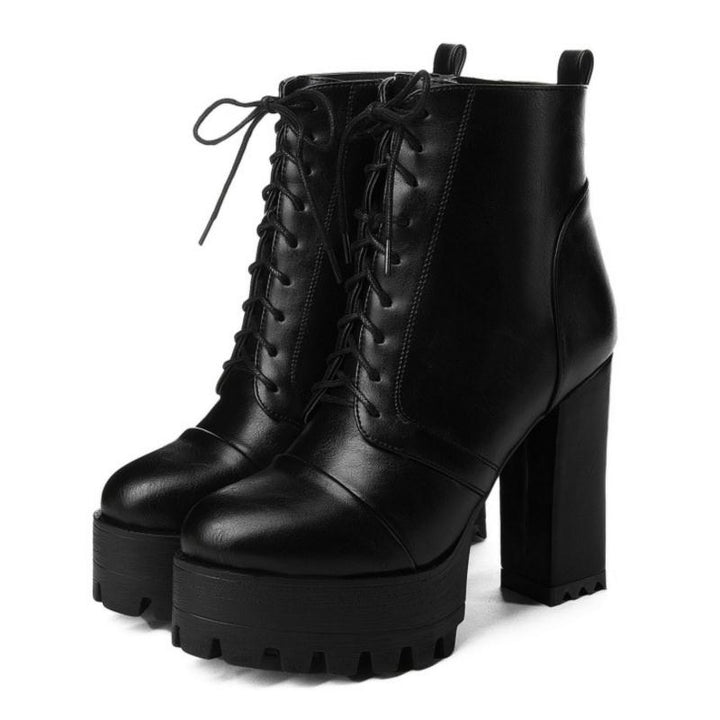 Black Square Heels Platform Boots | ZORKET