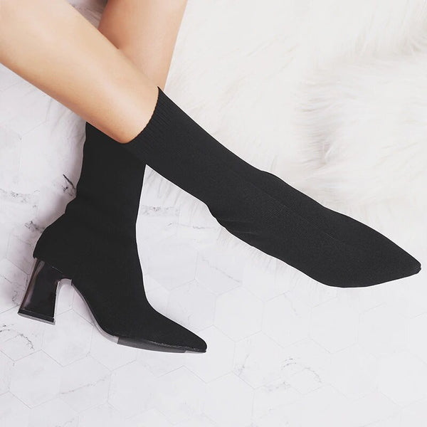 Women's Autumn High-Heeled Stretch Sock Boots | Ladies Autumn Ankle ...