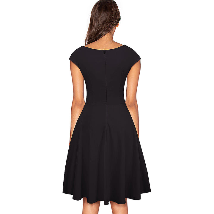 Women's Dress Women Elegant Summer Solid Color Ruched Cap Sleeve Casual ...