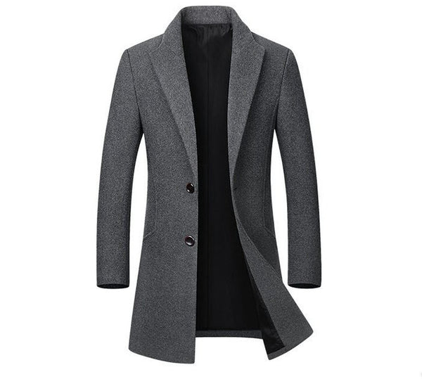 Men's Autumn/Winter Woolen Slim Trench Coat With Turn-Down Collar ...