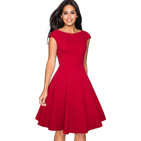 Women's Dress Women Elegant Summer Solid Color Ruched Cap Sleeve Casual ...