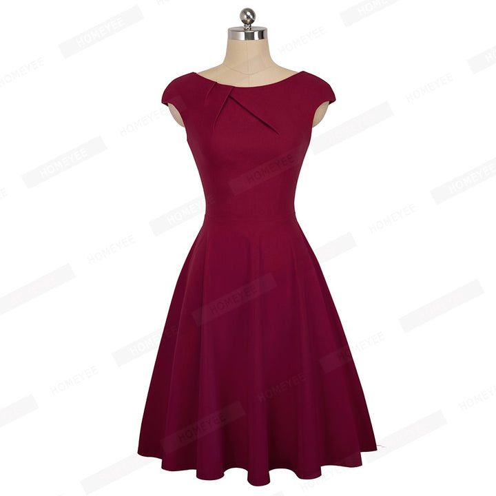 Women's Dress Women Elegant Summer Solid Color Ruched Cap Sleeve Casual ...