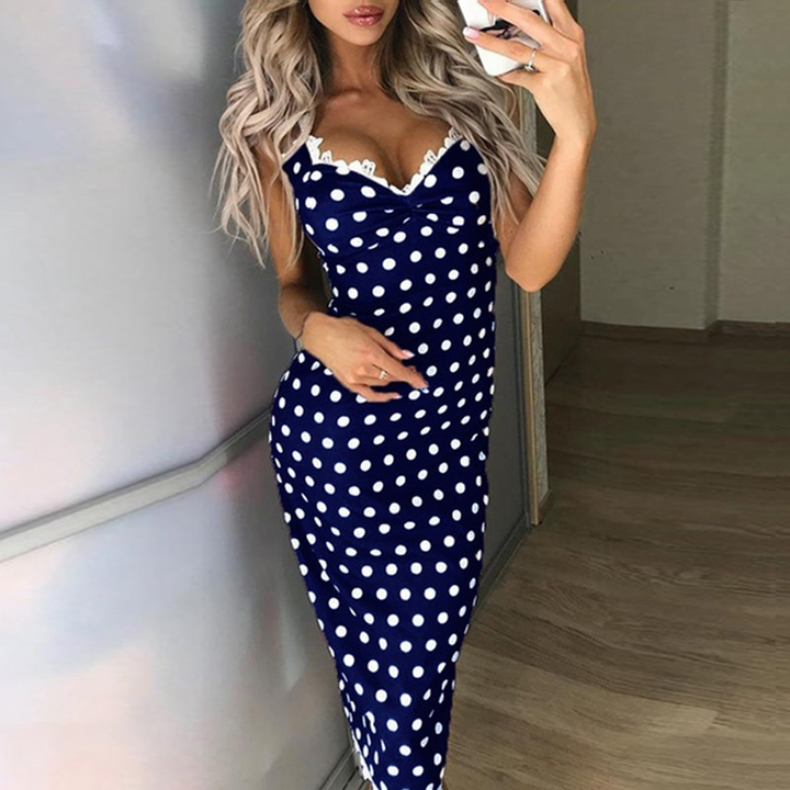 Women's Summer V-Neck Bodycon Dress With Polka Dot Print Women's Summer V-Neck Bodycon Dress With Polka Dot Print