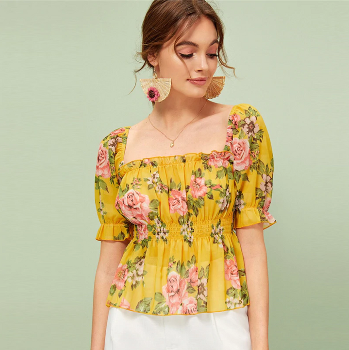 Women's Summer Ruffle Top With Floral Print | ZORKET | ZORKET