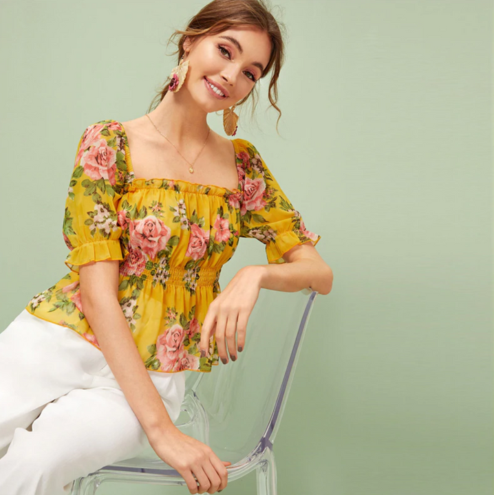 Women's Summer Ruffle Top With Floral Print | ZORKET | ZORKET