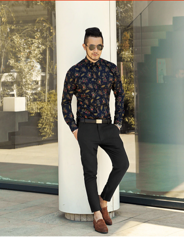 Men's Spring Slim Shirt With Floral Print | Long Sleeved Casual Shirt ...