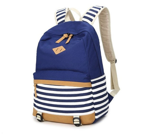 Female Canvas Striped Printing Backpack | ZORKET
