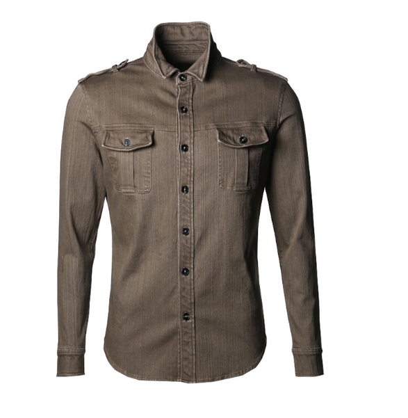 Men's Autumn Denim Uniform Shirt | Male Military Long Sleeved Shirt ...