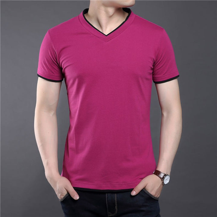 Men's Solid Color Short Sleeve V-Neck T-Shirt | ZORKET