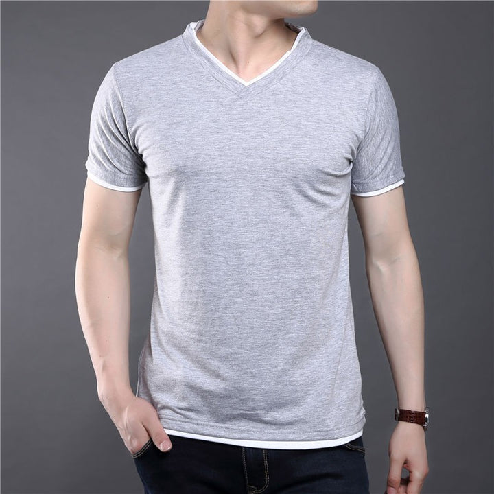 Men's Solid Color Short Sleeve V-Neck T-Shirt | ZORKET