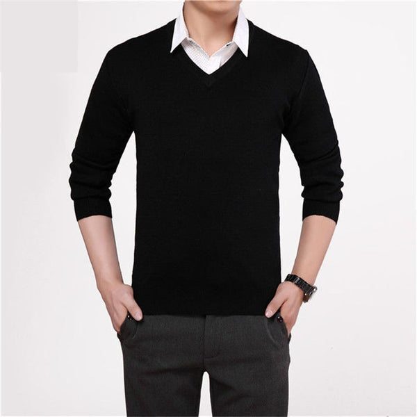 Men's Casual V-Neck Solid Color Sweater | ZORKET