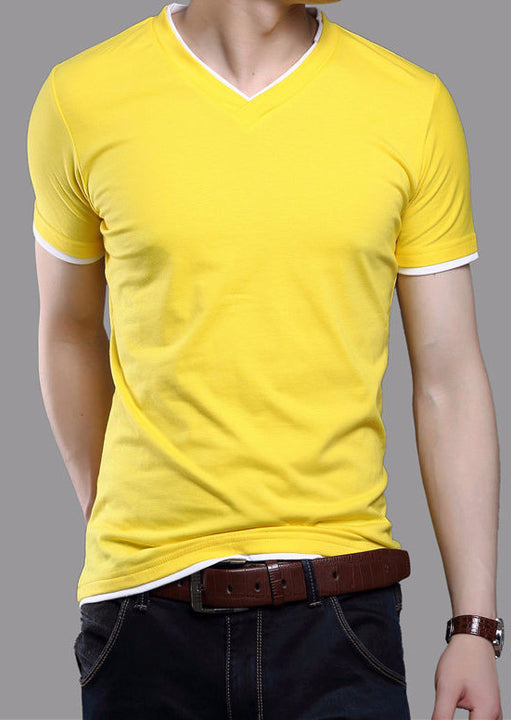 Men's Solid Color Short Sleeve V-Neck T-Shirt | ZORKET