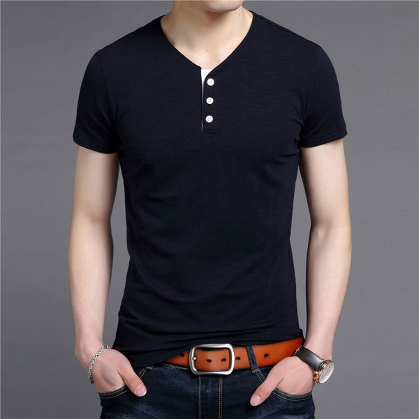 Men's Short Sleeve Cotton V-Neck T-Shirt | ZORKET