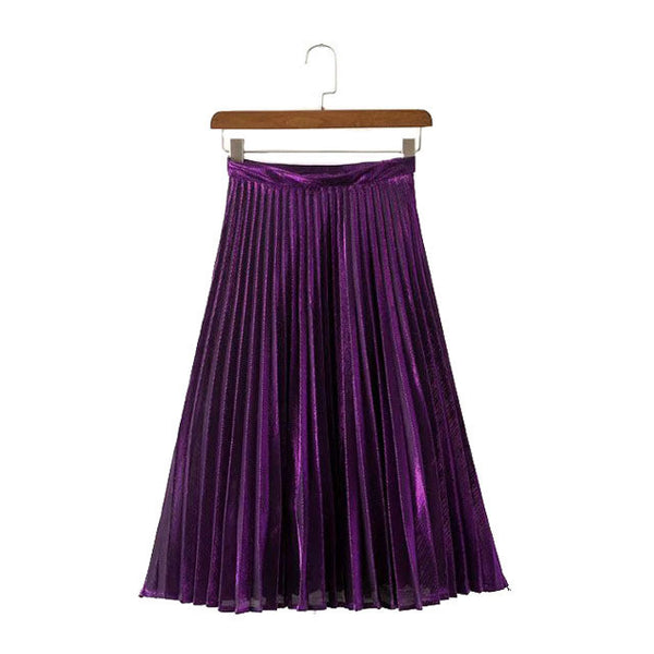 Elegant Summer Long Pleated Metallic Color Skirt | ZORKET